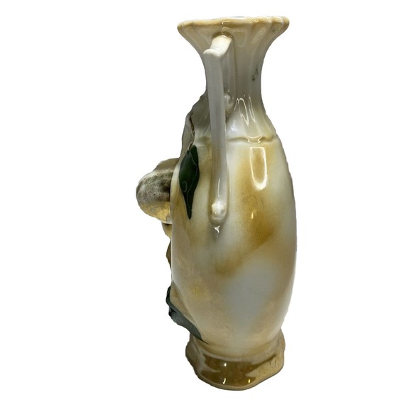 Antique Small Iridescent Two Handled Vase Raised Fruits Leaves Gold G.H. Mumm Co - Picture 10 of 16